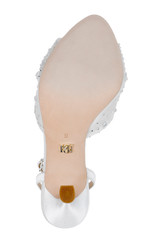 Soft White | Cameryn Satin Peep-Toe Stiletto with Crystal-Embellished Mesh Overlay