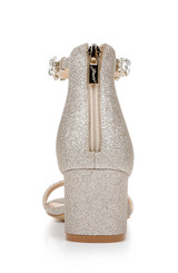 Gold Glitter Catalina Open Toe Block Heel Heel Counter