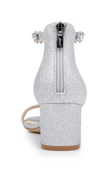 Silver Glitter Catalina Open Toe Block Heel Heel Counter