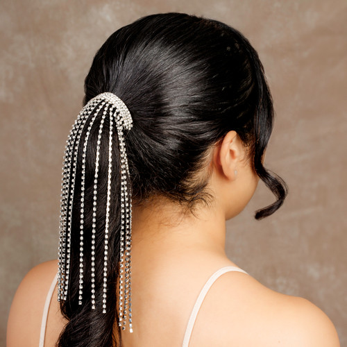Waterfall Crystal Stone Chain Barrette Model