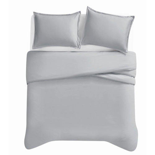 Grey | Cotton Sateen Grey 3 Piece Duvet Set Overhead