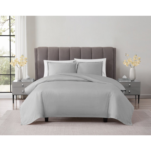 Grey | Cotton Sateen Grey 3 Piece Duvet Set Alt 1