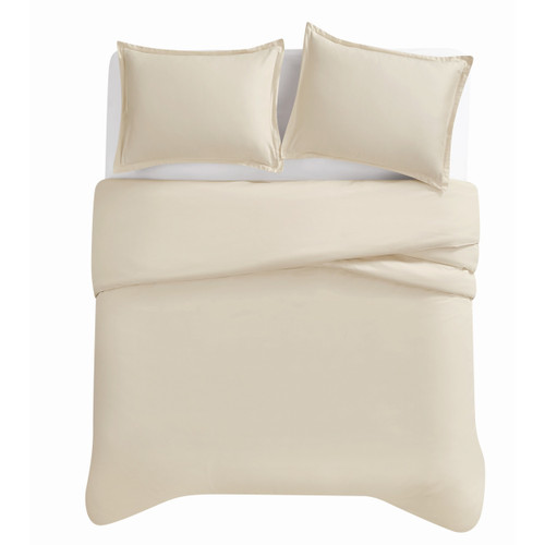 Tan | Cotton Sateen Tan 3 Piece Duvet Set Overhead