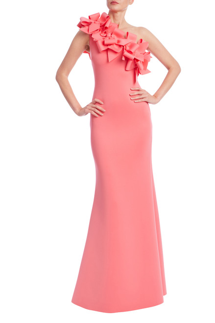 Coral | 3D Bow One Shoulder Column Gown Front