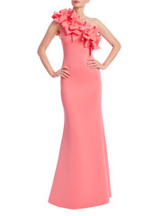 Coral | 3D Bow One Shoulder Column Gown Front