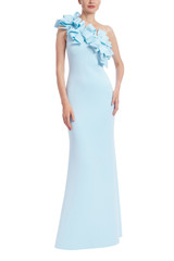 Hydra Blue | 3D Bow One Shoulder Column Gown Front