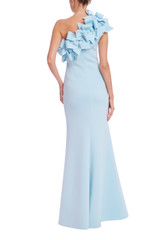 Hydra Blue | 3D Bow One Shoulder Column Gown Back