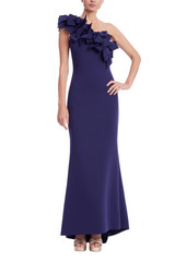 Navy | 3D Bow One Shoulder Column Gown Front