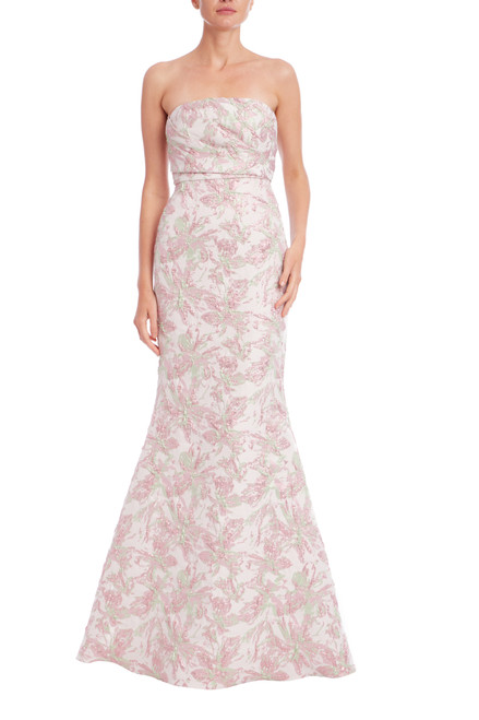 Pink Multi | Strapless Floral Jacquard Mermaid Gown Front