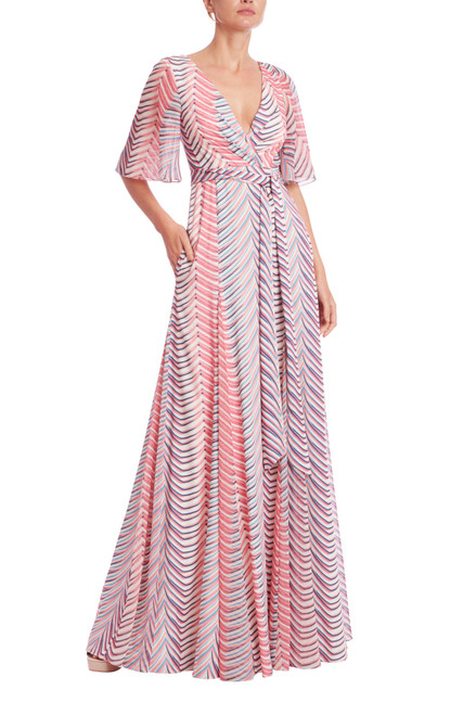 Coral Multi | Printed Elbow Sleeve Wrap Gown Front