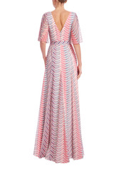 Coral Multi | Printed Elbow Sleeve Wrap Gown Back