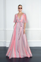 Coral Multi | Printed Elbow Sleeve Wrap Gown Asset