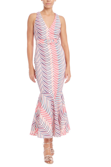 Coral Multi | Chevron Sleeveless Mermaid Midi Dress Front