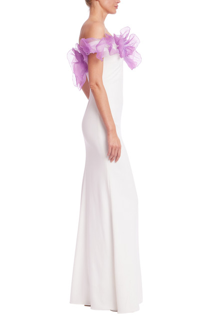 Ivory Multi | Off the Shoulder 3D Floral Gown Side