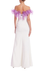 Ivory Multi | Off the Shoulder 3D Floral Gown Back