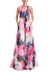 Fuchsia Multi | Racerback Printed Trapeze Gown Front