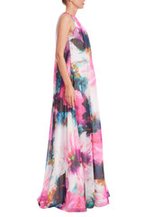 Fuchsia Multi | Racerback Printed Trapeze Gown Side