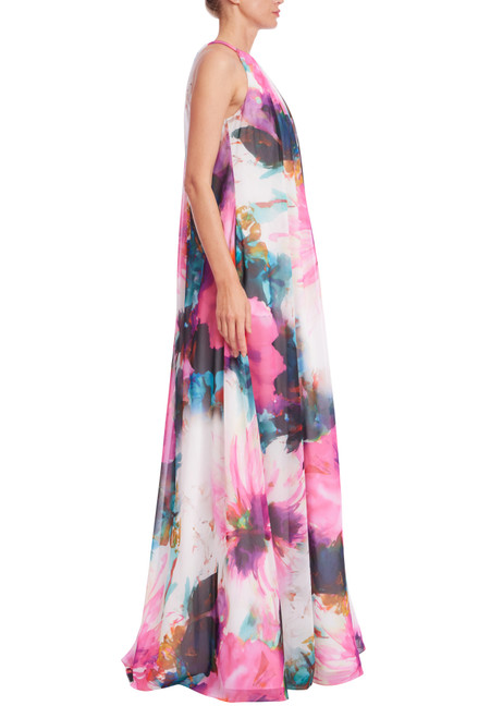 Fuchsia Multi | Racerback Printed Trapeze Gown Side