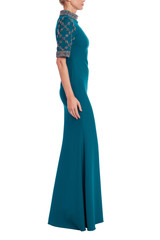 Teal | Embellished Mock Neck Collar Gown Side