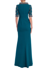 Teal | Embellished Mock Neck Collar Gown Back