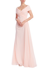 Blush | Blush Off-Shoulder Ruched Chiffon Gown Front