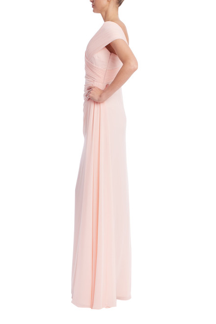 Blush | Blush Off-Shoulder Ruched Chiffon Gown Side