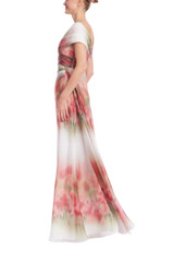 Rose Multi | Watercolor Floral Off-Shoulder Chiffon Gown Side