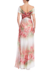 Rose Multi | Watercolor Floral Off-Shoulder Chiffon Gown Back