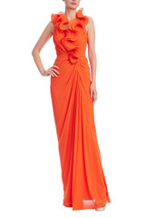 Red | Sleeveless Ruffled Evening Gown Front