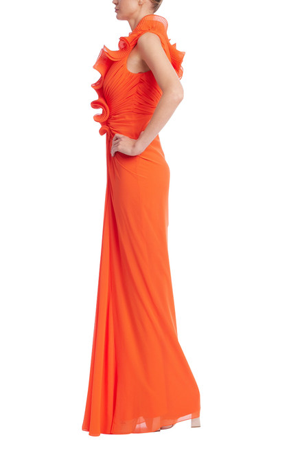 Red | Sleeveless Ruffled Evening Gown Side