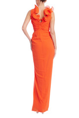 Red | Sleeveless Ruffled Evening Gown Back