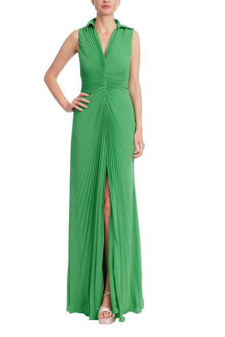 Green | Emerald Radiance Pleated Gown Front