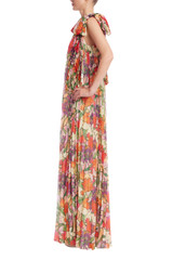 Red Multi | Floral Print One-Shoulder Maxi Dress Side