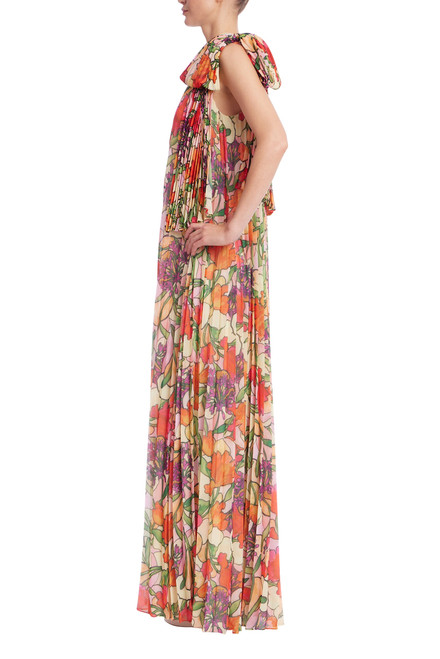 Red Multi | Floral Print One-Shoulder Maxi Dress Side
