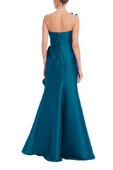Peacock | Cascade Ruffle One-Shoulder Mikado Gown Back