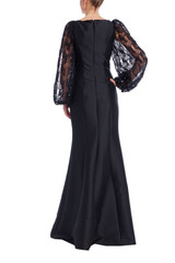Black | Embroidered Lace Puff Sleeve Mermaid Gown Back