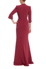 Burgundy | Embellished Plunge-Neck Gown with Split Bell Sleeves Back