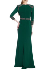 Dark Emerald | Beaded Three-Quarter Sleeve Gown Back