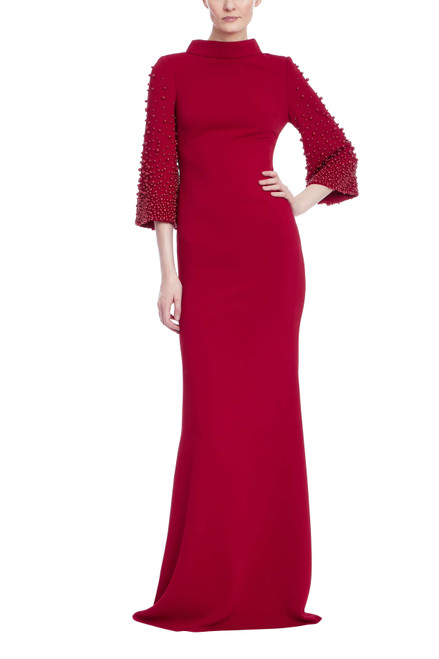 Ruby | Beaded Bell Sleeve Gown Front