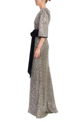 Gunmetal | Sequined & Velvet Sash V-Neck Gown Side