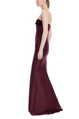Merlot | Strapless Column Gown with Velvet Trim Side
