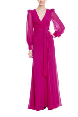 Fuchsia | A-line Gown with Sheer Bishop Sleeves Front