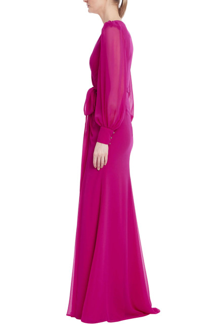 Fuchsia | A-line Gown with Sheer Bishop Sleeves Side