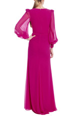 Fuchsia | A-line Gown with Sheer Bishop Sleeves Back