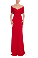 Red | Draped Off-the-Shoulder Trumpet Gown Front