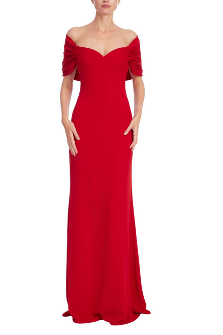 Red | Draped Off-the-Shoulder Trumpet Gown Front