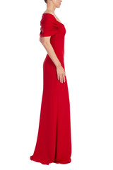 Red | Draped Off-the-Shoulder Trumpet Gown Side