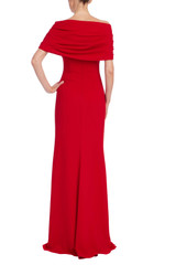 Red | Draped Off-the-Shoulder Trumpet Gown Back