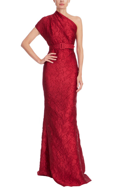 Ruby | One-Shoulder Jacquard Gown Front