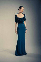Teal | Teal Velvet & Crepe Cowl Neck Column Gown Editorial